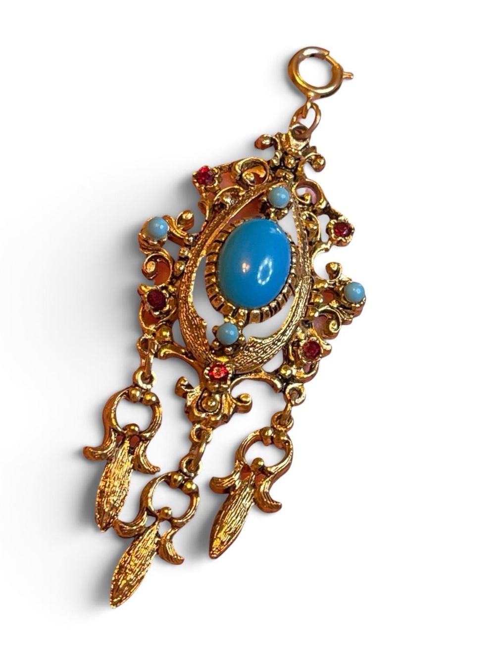 Vintage Celebrity NY Victorian Revival Faux Turquoise Dangle Necklace Pendant - Picture 4 of 11